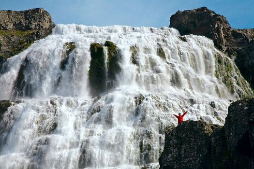 Sightseeing and water sports experience in Westfjords visiting Dynjandi waterfall